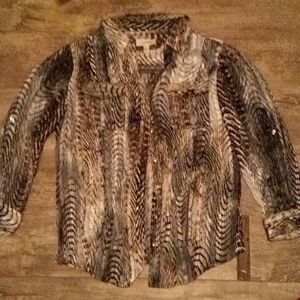 Women's black color shirt with two pockets in the front long sleeve/ snap half